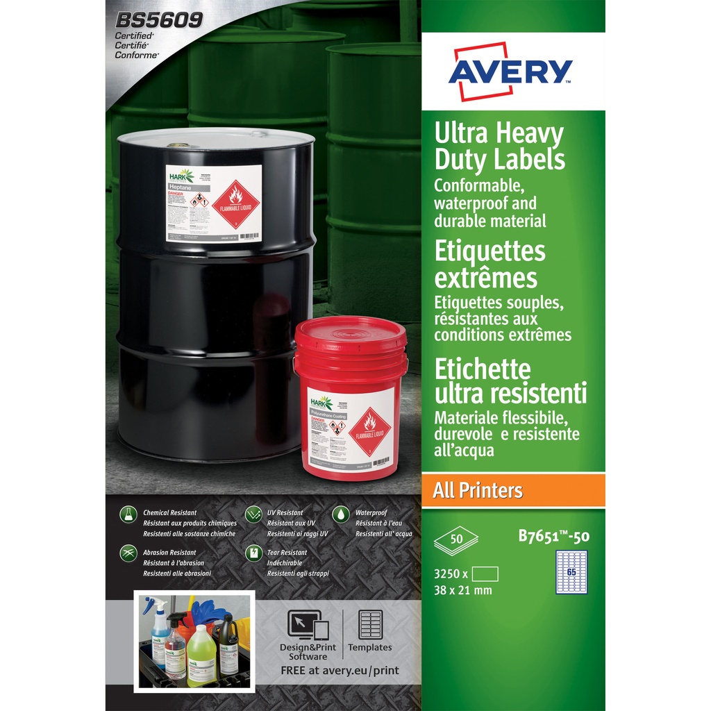 [B7651-50] Etiket Avery B7651-50 38x21mm polyester wit 3250st