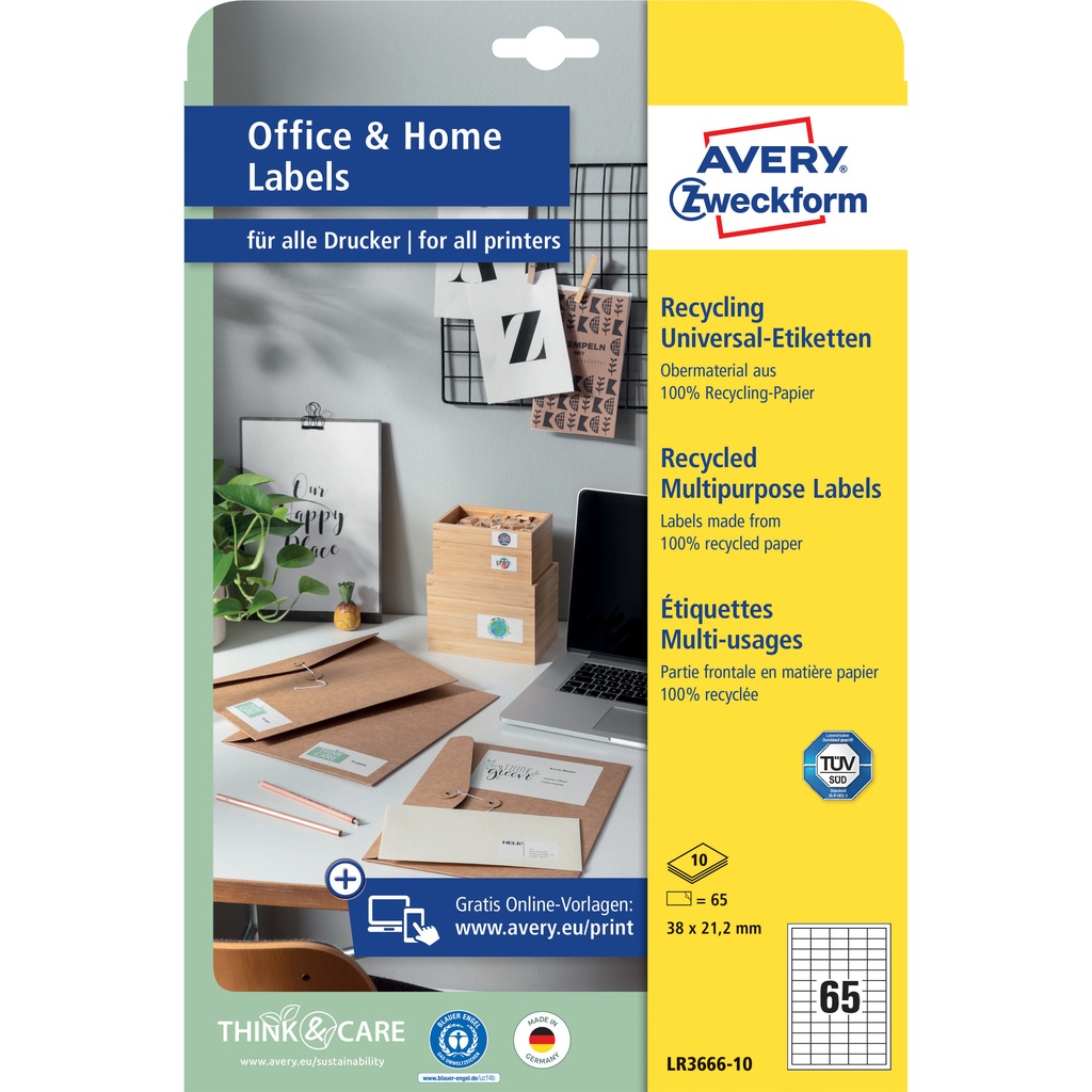 [LR3666-10] Etiket Avery LR3666-10 38x21.2 recycled wit 650st