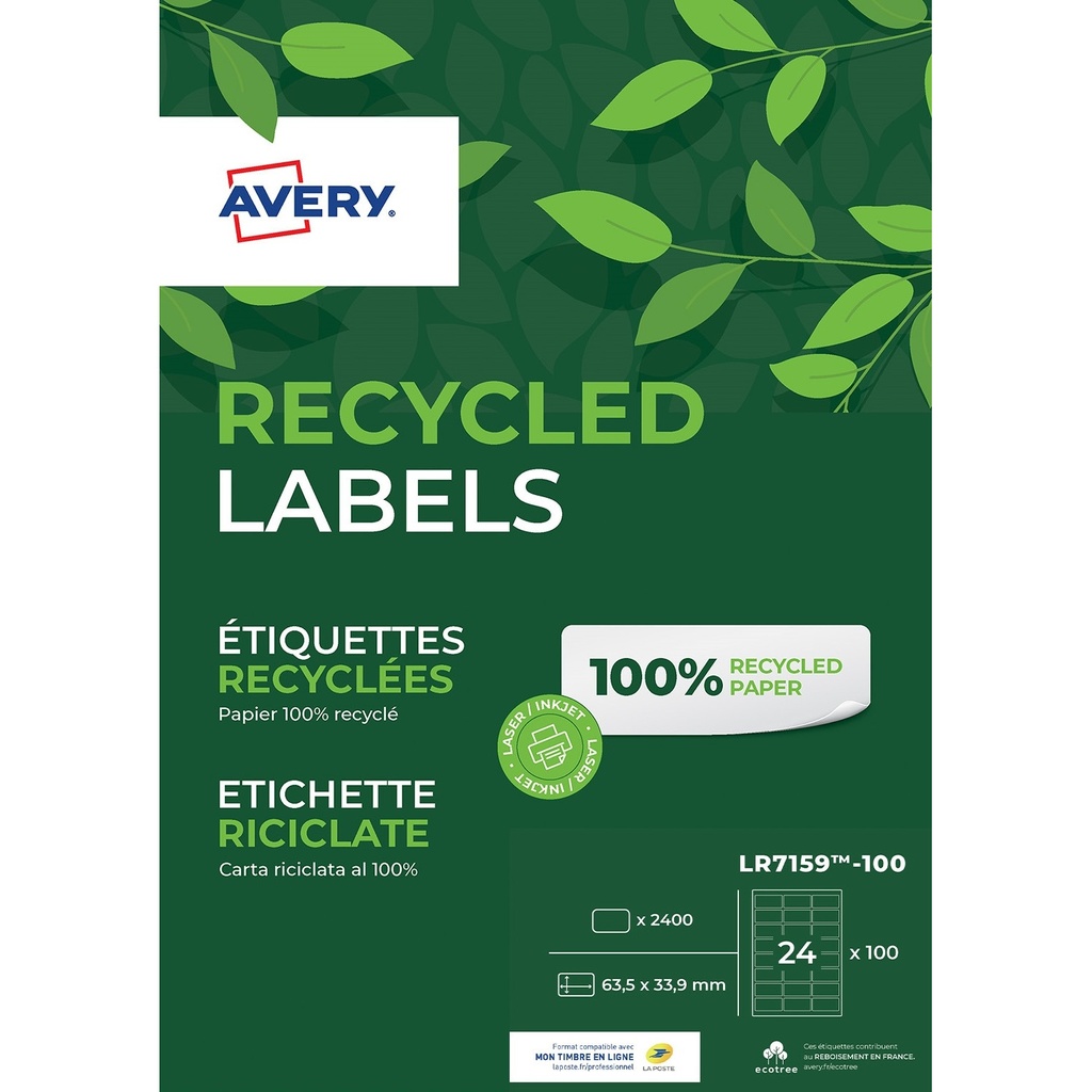 [LR7159-100] Etiket Avery LR7159 63.5x33.9 recycled wt 2400st