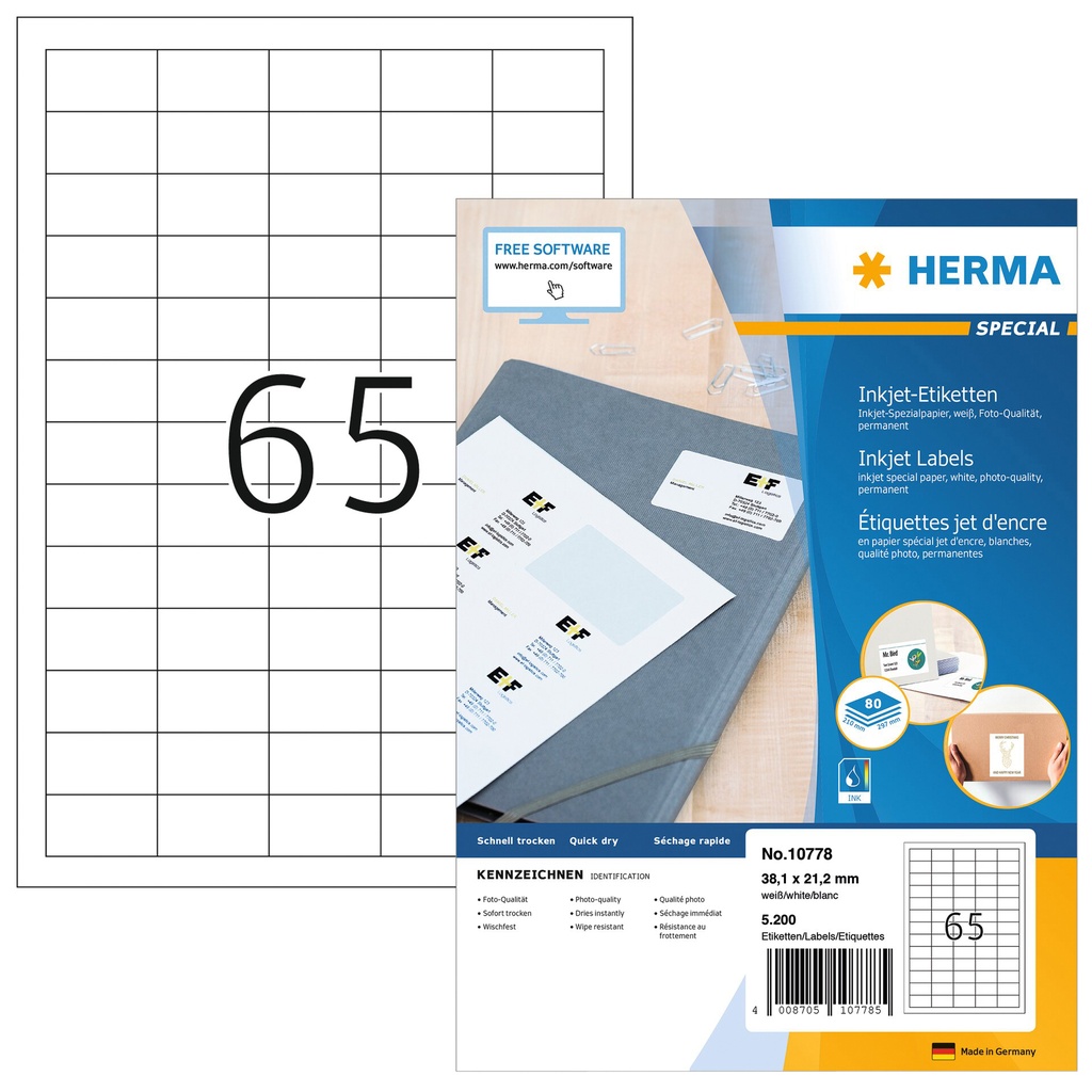 [10778] Etiket HERMA 10778 38.1x21.2mm wit 5200st