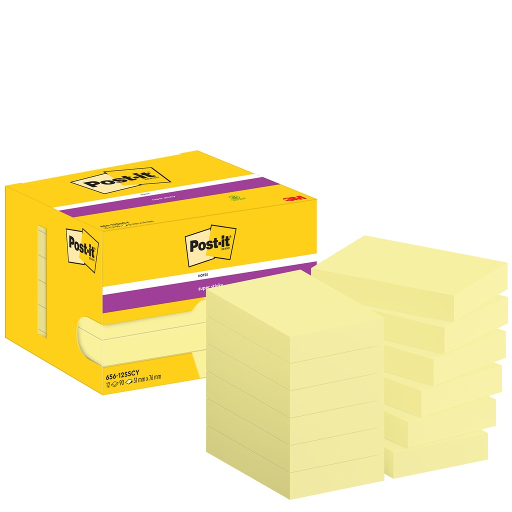 [7100290169] Memoblok Post-it 656 Super Sticky 51x76mm geel