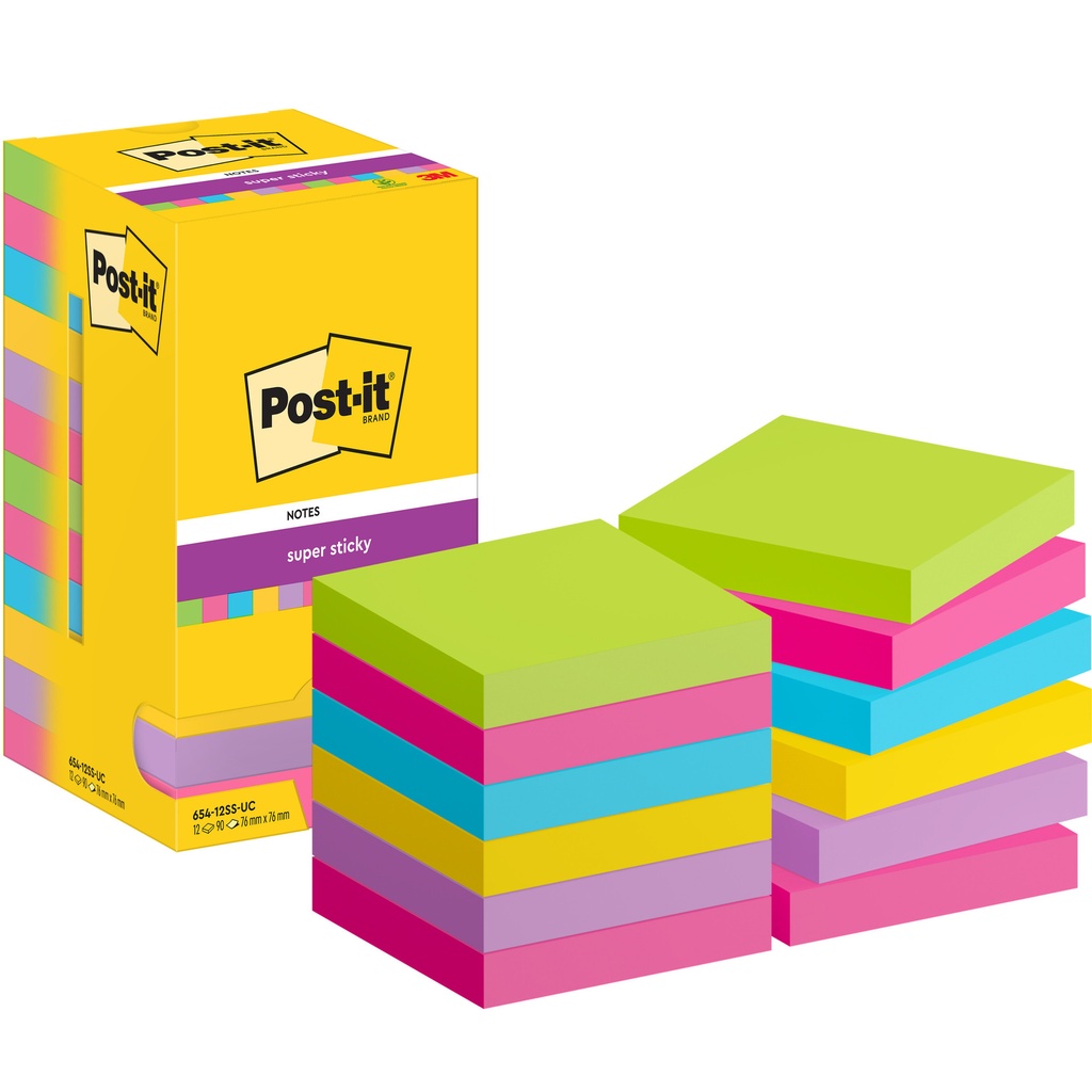 [7100290156] Memoblok Post-it 654 Super Sticky 76x76mm rainbow