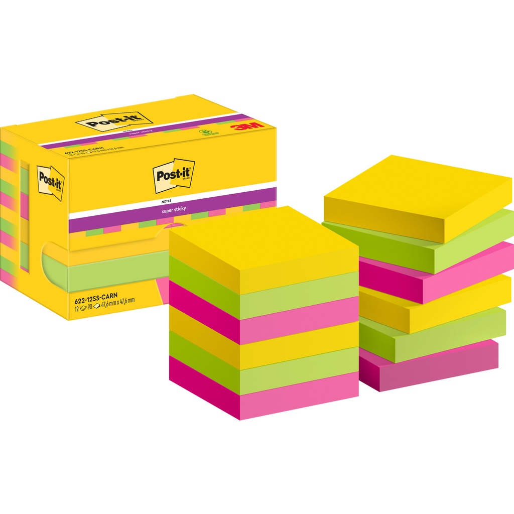 [7100290181] Memoblok Post-it 622 Super Sticky Carnival