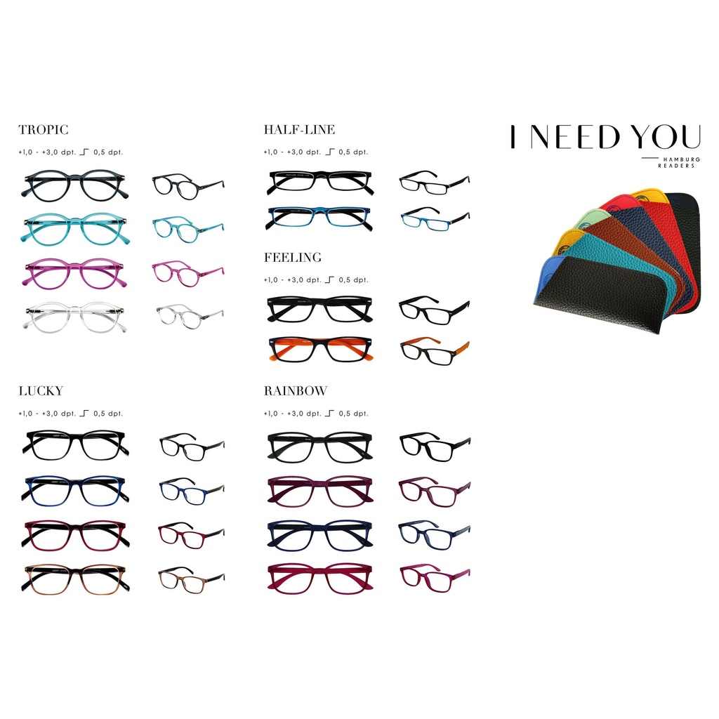 Leesbril I Need You brillen en hoezen assorti