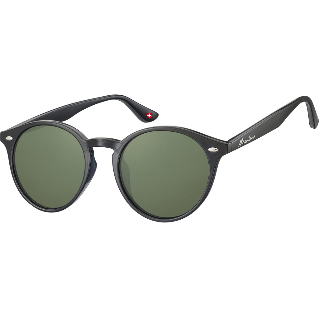 [S20A] Zonnebril Montana met groen G15 rond glas zwart