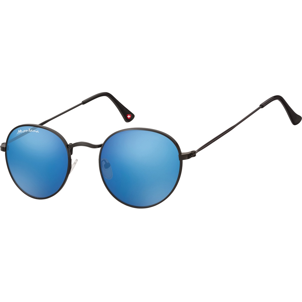 [MS92-XL] Zonnebril Montana Revo blauw rond glas mtl mat zw