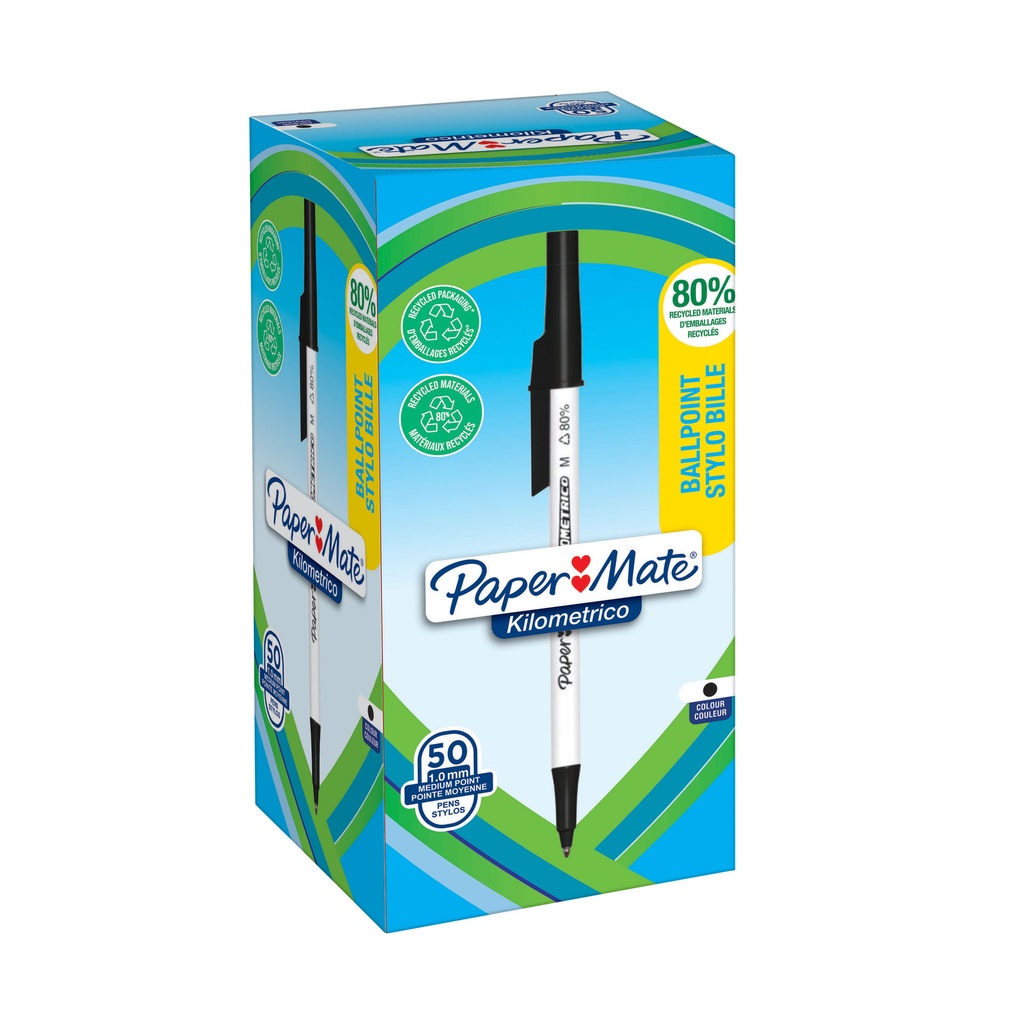 Balpen Papermate Kilometrico Recycled M zwart