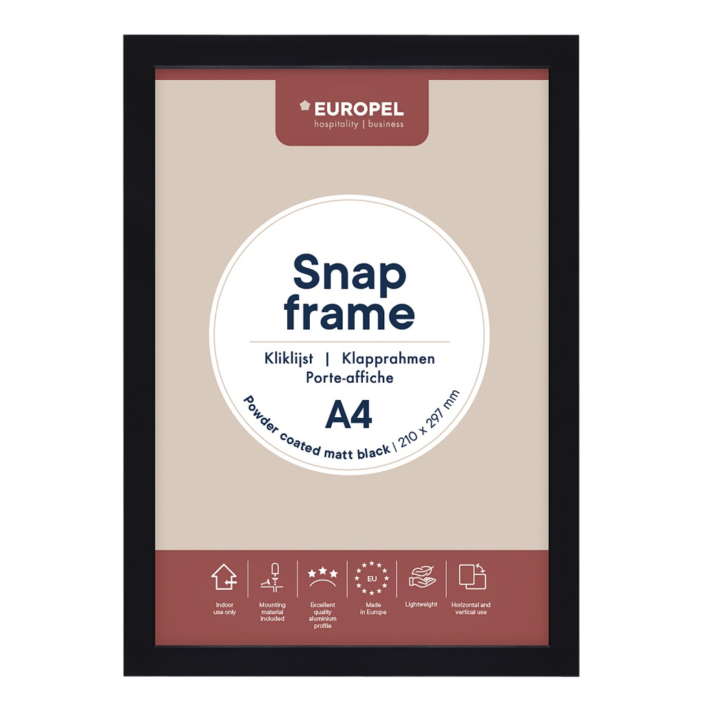 [355073] Kliklijst Europel A4 25mm mat zwart
