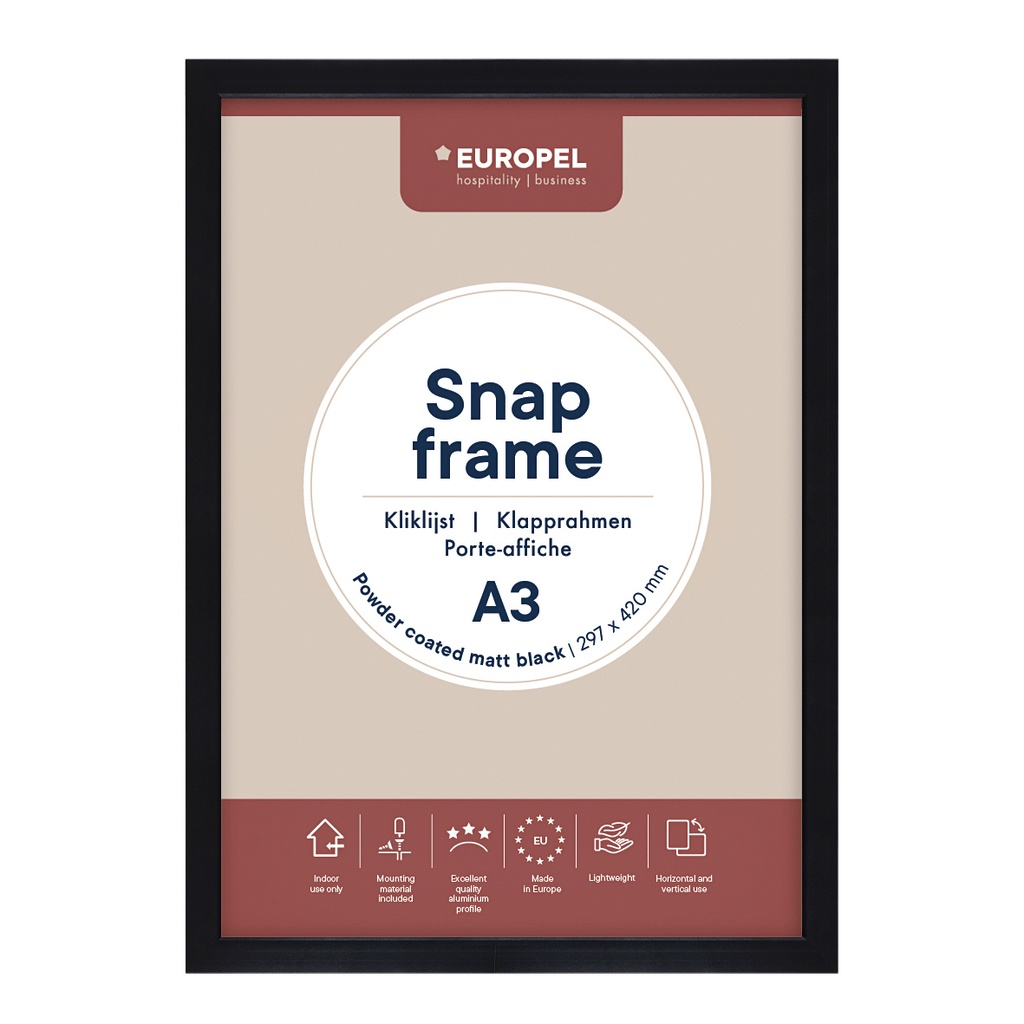[355072] Kliklijst Europel A3 25mm mat zwart