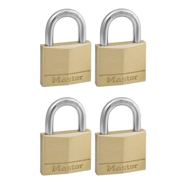 [140EURQNOP] Hangslot MasterLock 4 gelijksluitend messing 40mm