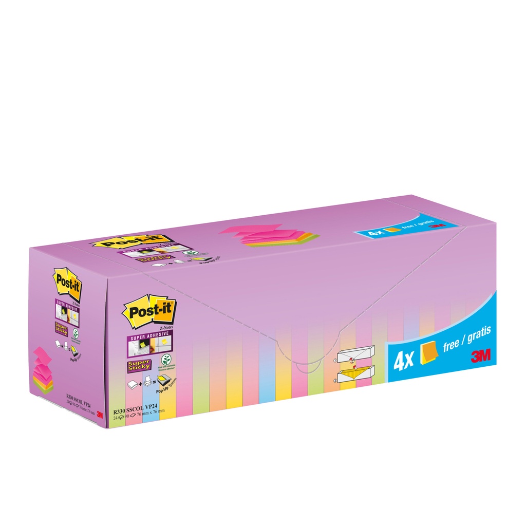 [R330 SSCOL VP24] Memoblok 3M Post-it Z-Note R330 SS 76x76mm assorti