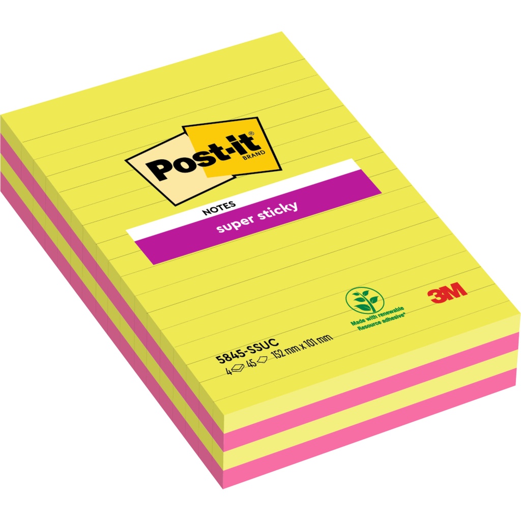 Memoblok 3M Post-it 584 127x203mm SS lijn ass kl