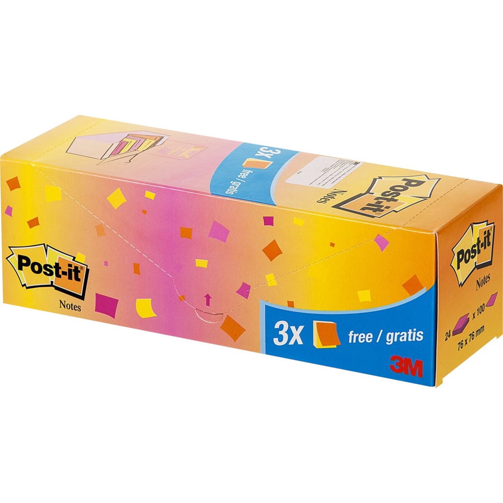 [COLCAB] Memoblok 3M Post-it 654 76x76mm neon assorti 21+3