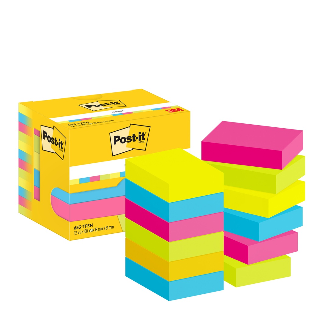 [653-TFEN] Memoblok 3M Post-it 653 38x51mm neon assorti kleur