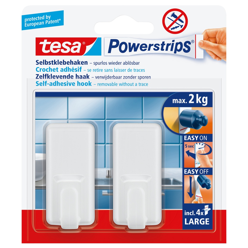 [4042448105011] Haken tesa Powerstrips LARGE Classic zelfkl wit