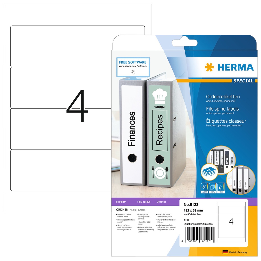 [5123] Rugetiket HERMA 5123 192x59mm wit 100 etiketten