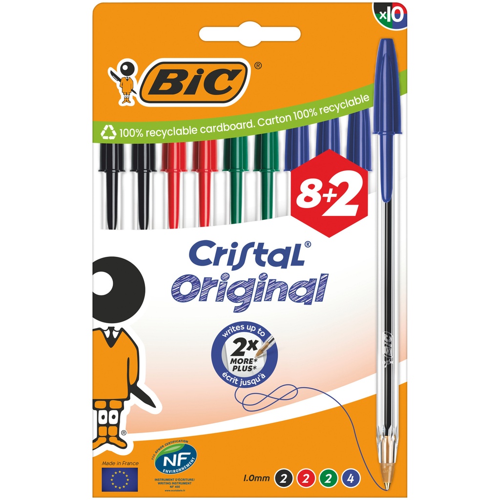 Balpen Bic Cristal M 10st assorti