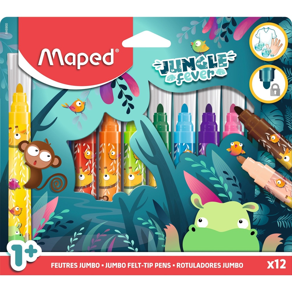 Viltstift Maped Jungle Fever Jumbo set 12 kleuren