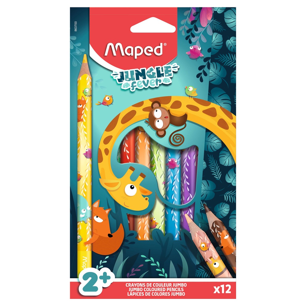 Kleurpotlood Maped Jungle Fever jumbo 12 kleuren