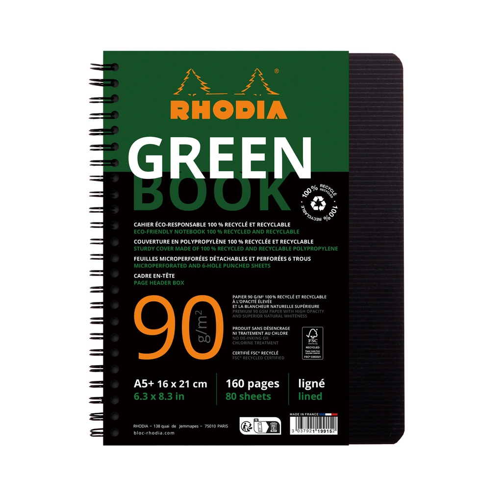 [119915C] Notbk Rhodia Greenbook A5 lijn 6-g 180 pag zwart