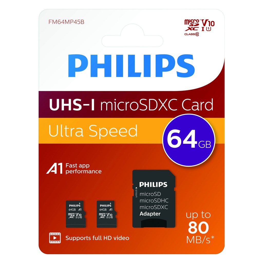 [FM64MP45D/00] Geheugenkaart Philips micro SDXC 64GB 2 st