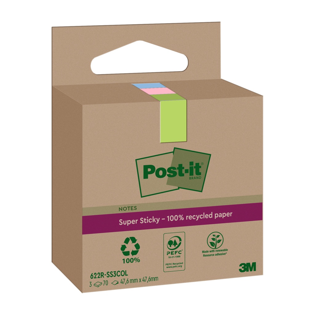 [622 RSS3COL] Memoblok 3M Post-it 622 RSS3COL 47.6x47.6mm ass.kl