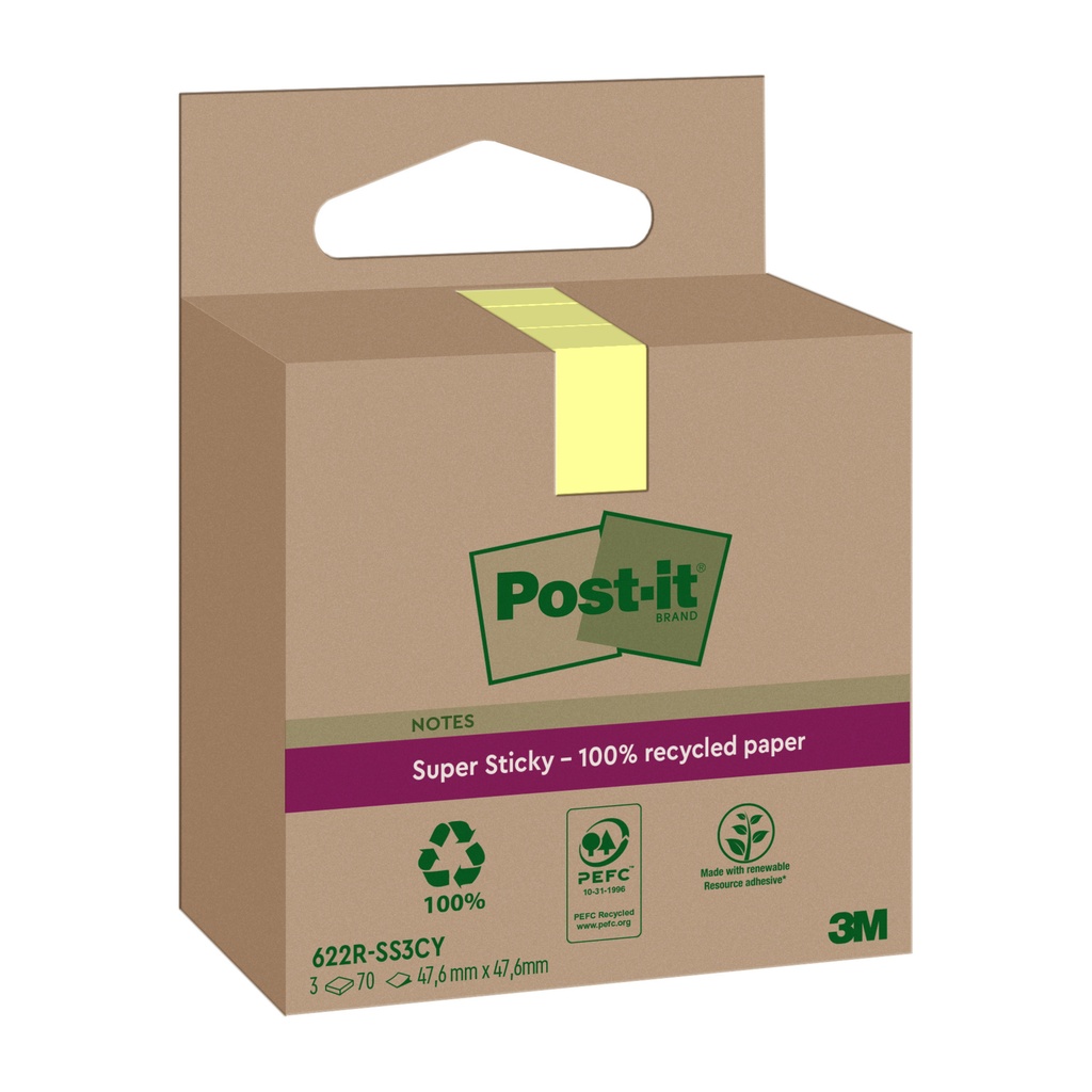 [622 RSS3CY] Memoblok 3M Post-it 622 RSS3CY 47.6x47.6mm geel