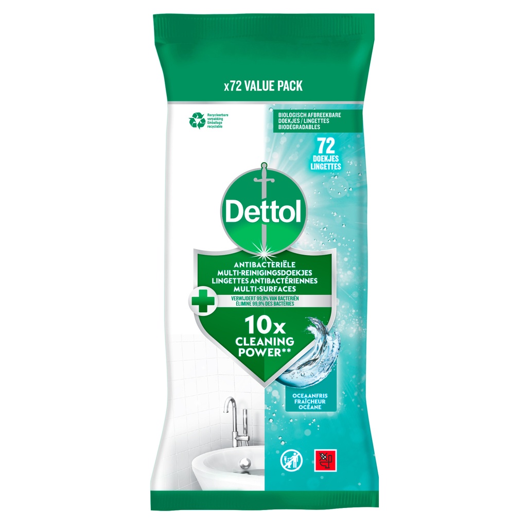 [3287058] Reinigingsdoekjes Dettol antibacterieël Ocean 72st
