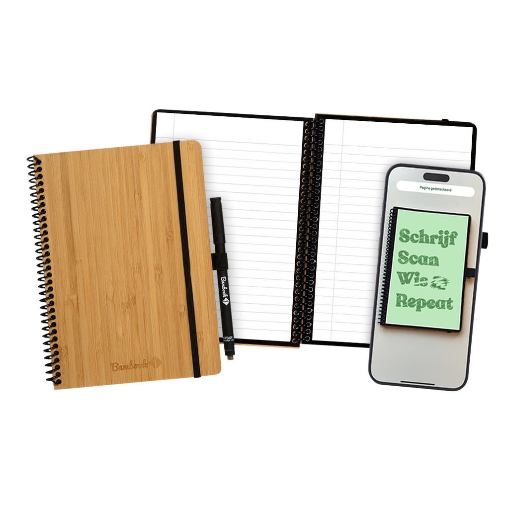 [8719689763190] Notitieboek Bambook hardcov A5 lijn 40pag uitwisb
