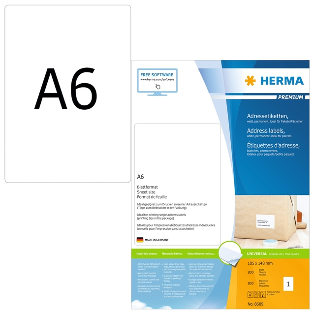 [8689] Etiket HERMA 8689 105x148mm premium wit 800st