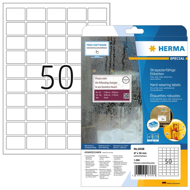 [8338] Etiket HERMA 8338 37x25mm weerbest wit 1250st