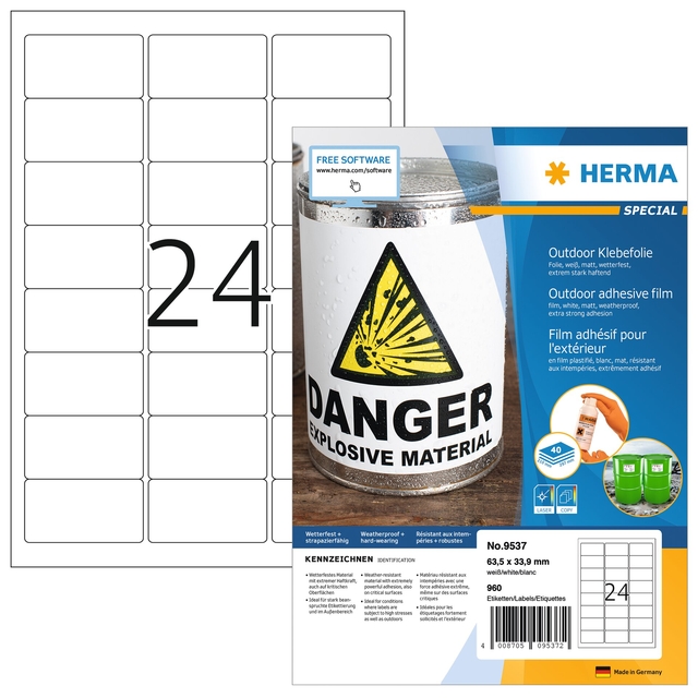 [9537] Etiket HERMA 9537 63.5x33.9 weerbest wit 960st