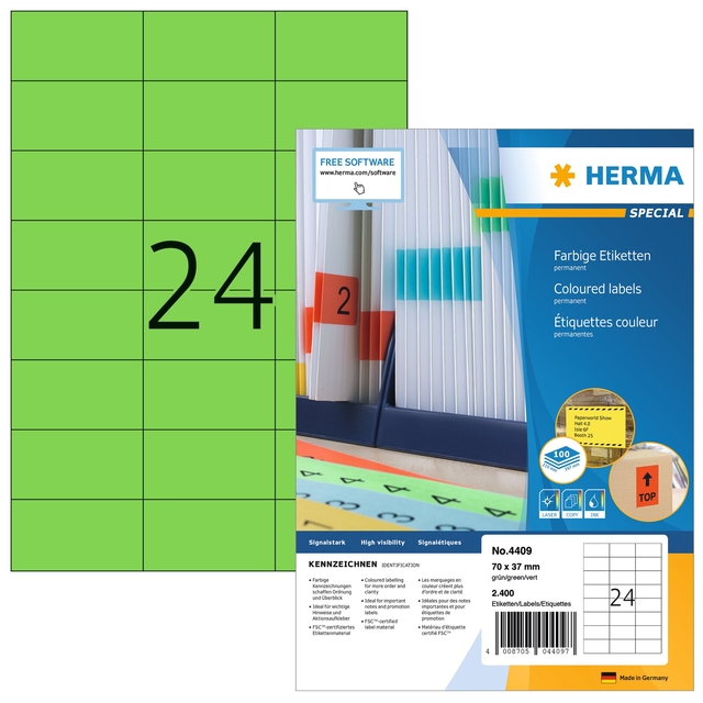 [4409] Etiket HERMA 4409 70x37mm groen 2400st