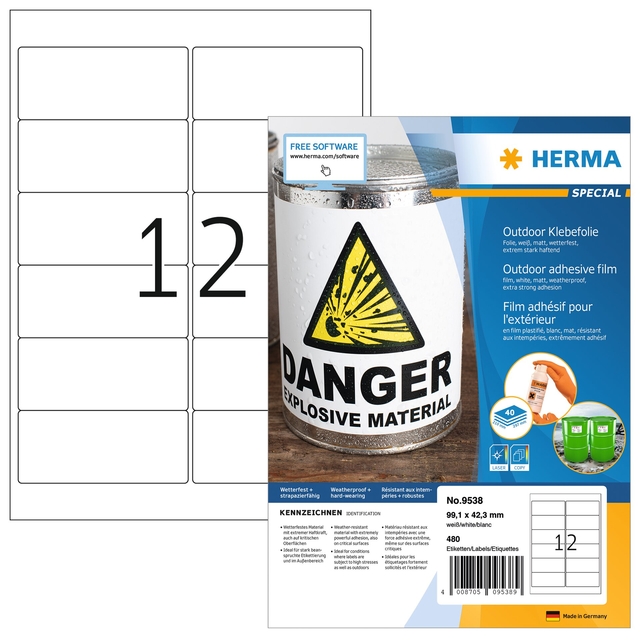 [9538] Etiket HERMA 9538 99.1x42.3 weerbest wit 480st