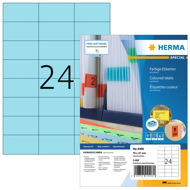 [4408] Etiket HERMA 4408 70x37mm blauw 2400st