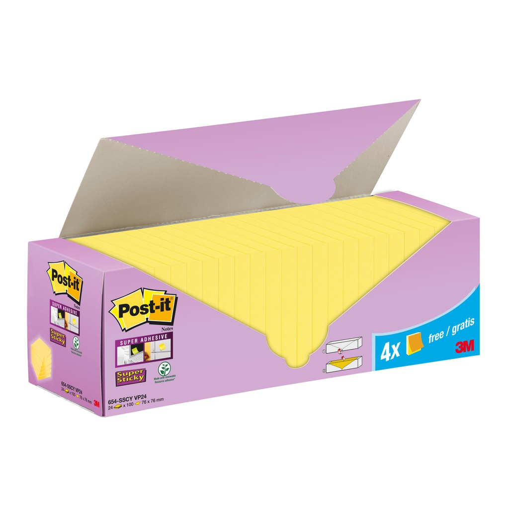 [7100236613] Memoblok 3M Post-it 654-SSCY 76x76mm geel
