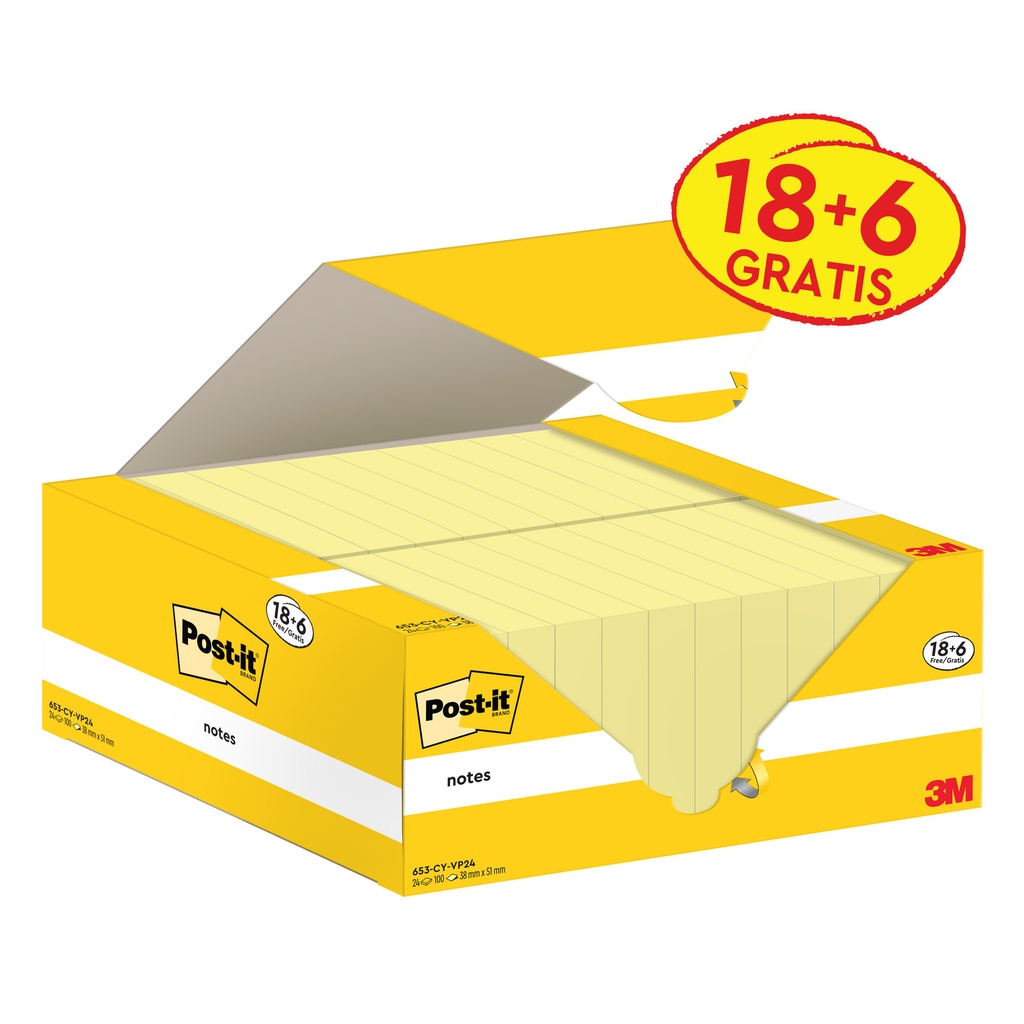 [7100317764] Memoblok 3M Post-it 653-CY 38x51mm geel