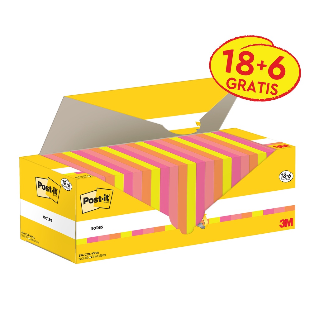 [7100317837] Memoblok 3M Post-it 654-COL 76x76mm kleur ass
