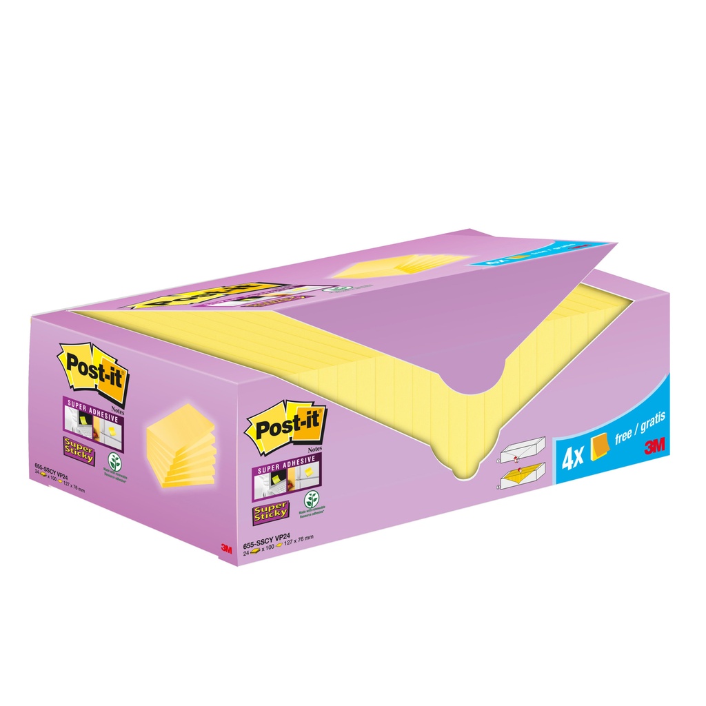 [7100236612] Memoblok 3M Post-it 655-SSCY 76x127mm geel