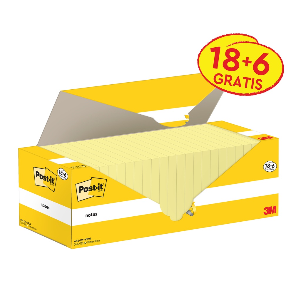[7100319213] Memoblok 3M Post-it 654-CY 76x76mm geel