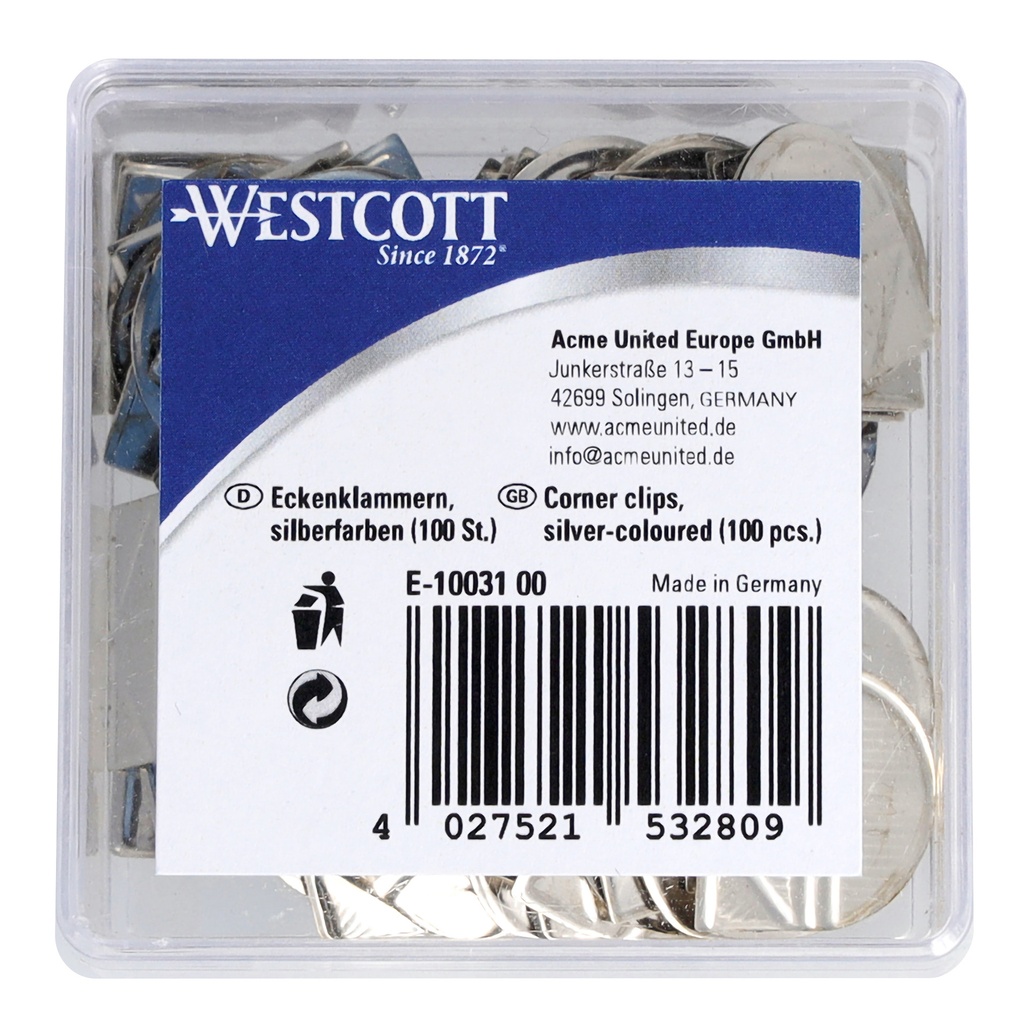 [E-10031 00] Hoekclips Westcott aluminium zilverkleurig
