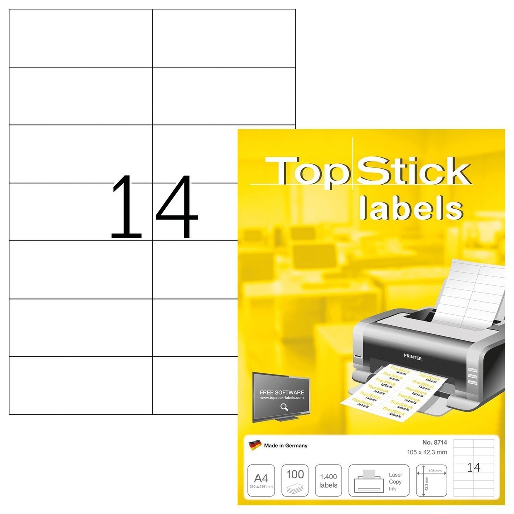 [8714] Etiket TopStick 105x42.3mm wit 1400st