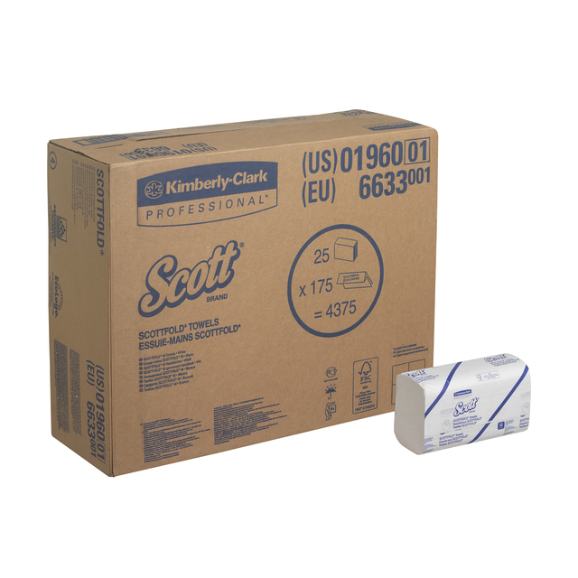 Handdoek Scott 1-laags 200x315mm 25x175st wit 6633