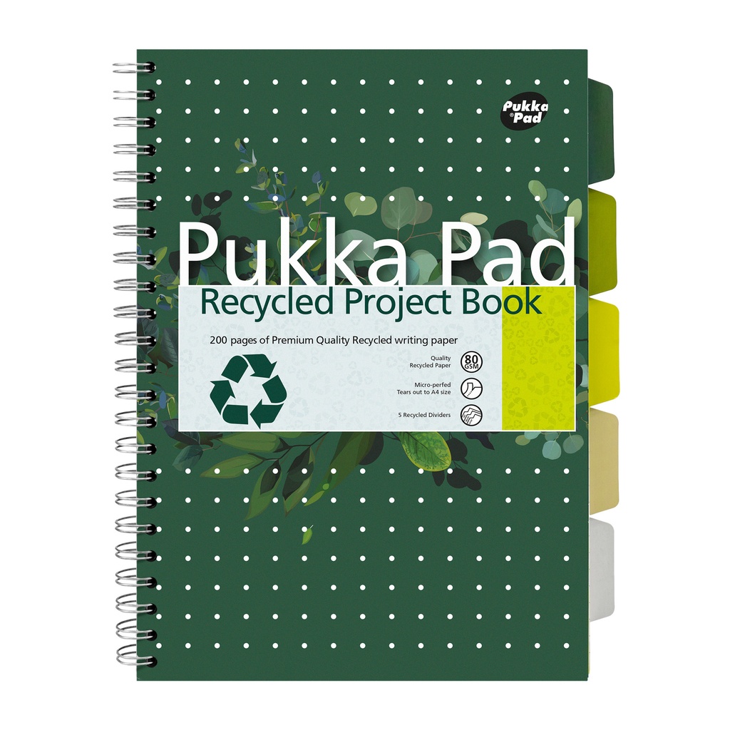 Projectboek Pukka Recy A4 lijn 4-g 200pag 80gr gn