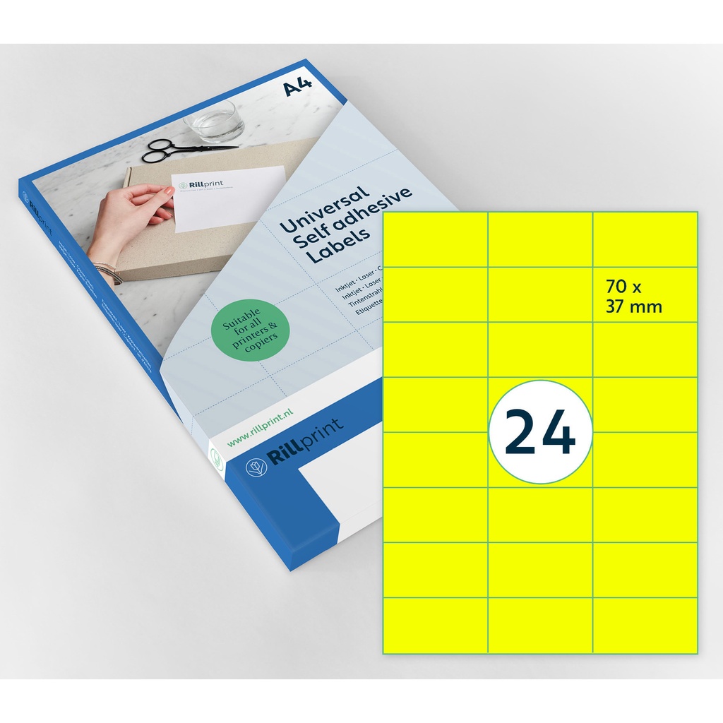 [B84112] Etiket Rillprint 70x37mm fluorgeel 2400 etiketten