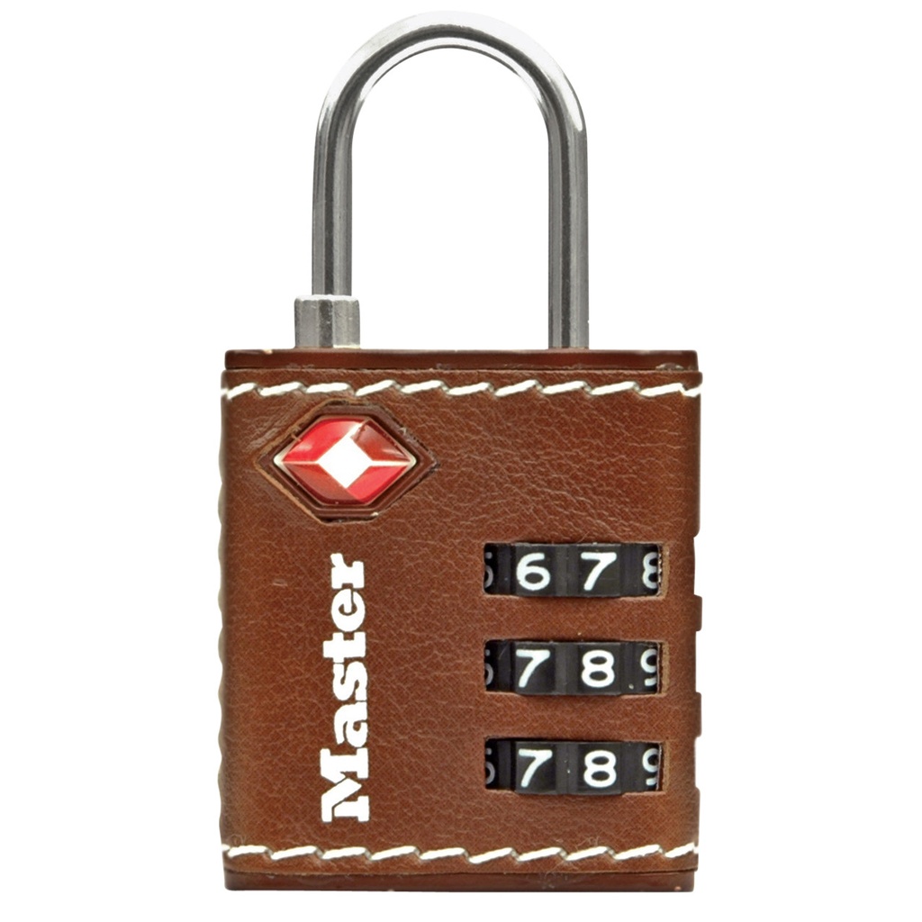 [3520190942524] Hangslot Masterlock 3-cijfer TSA 30 mm bruin leer