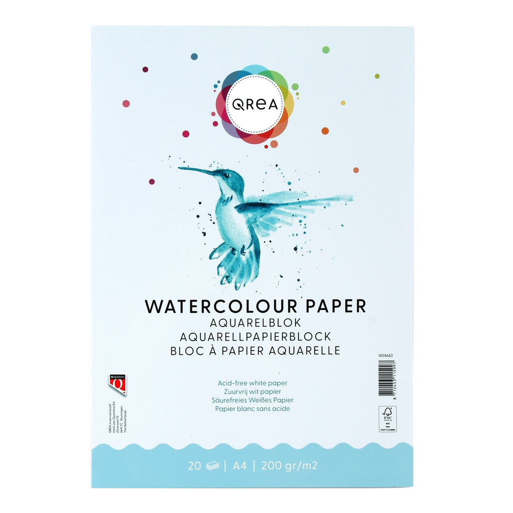 Aquarelblok Qrea A4 20vel 200gr gelijmd