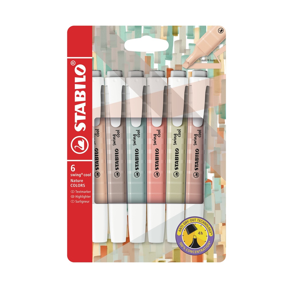 [275/6-09] Markeerstift STABILO Swing cool nature assorti 6st