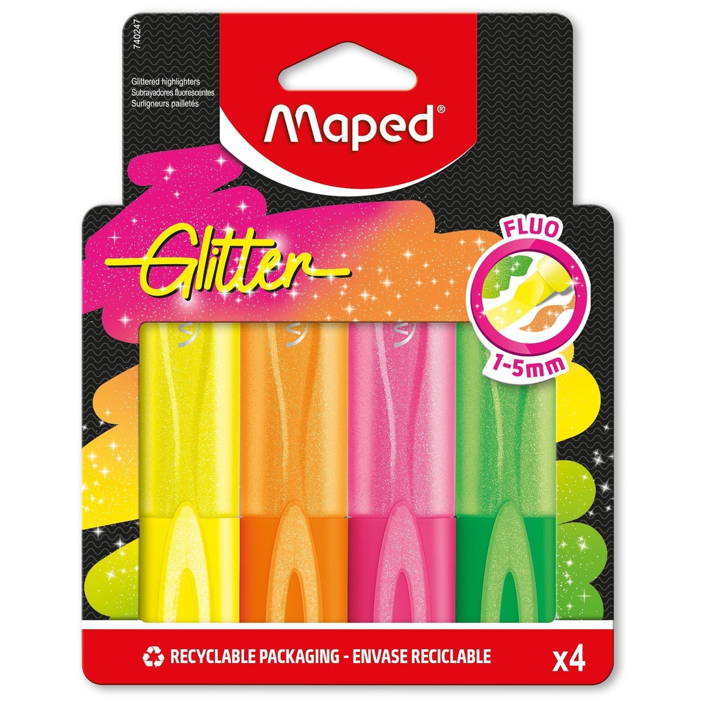 [740247] Markeerstift Maped Glitter 4 fluoriserende kleuren