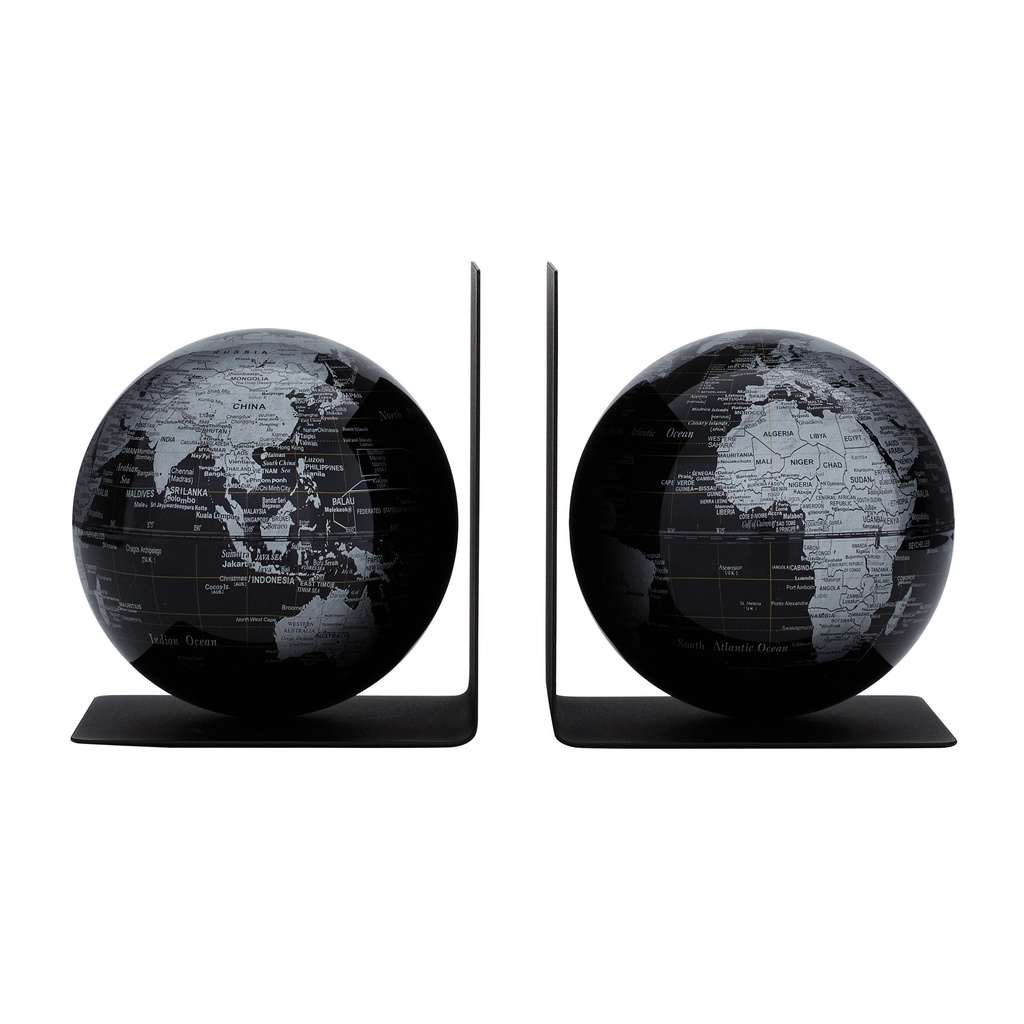 [G1303.BKSI.BK] Boekensteun Troika met magn globes 13cm 2st zwart